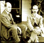 Orville and Wilbur Wright on their front porch in Dayton